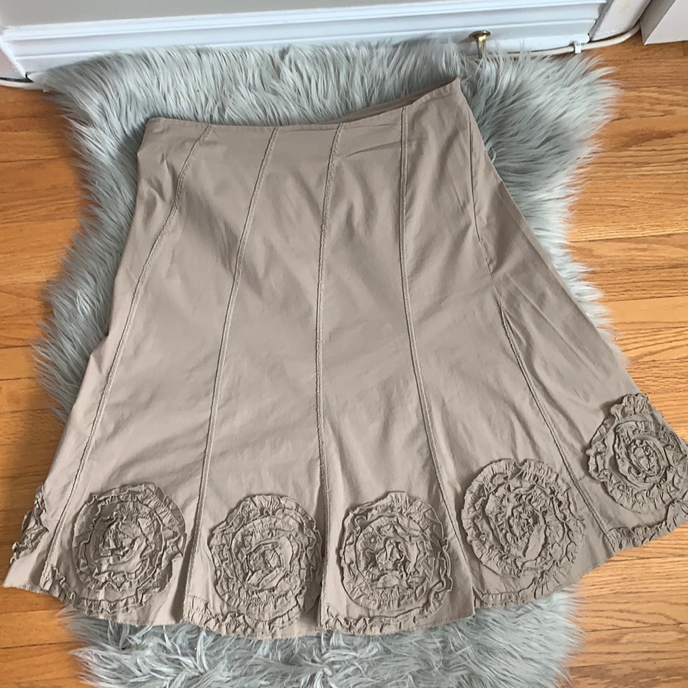 Tan A Line Stretch Cotton Skirt with Ruffle Detail